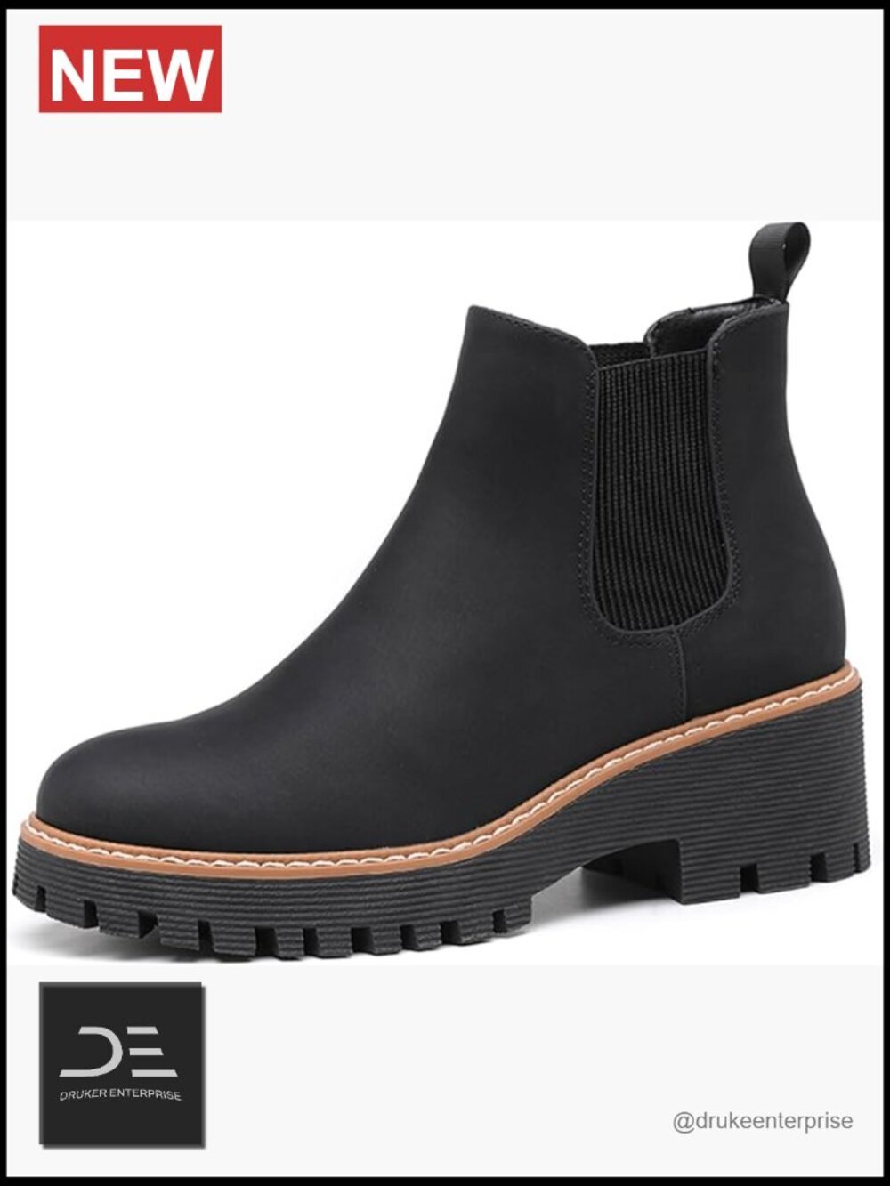 Faux Suede Chunky Chelsea Boots - Low Wedge Heel Slip On